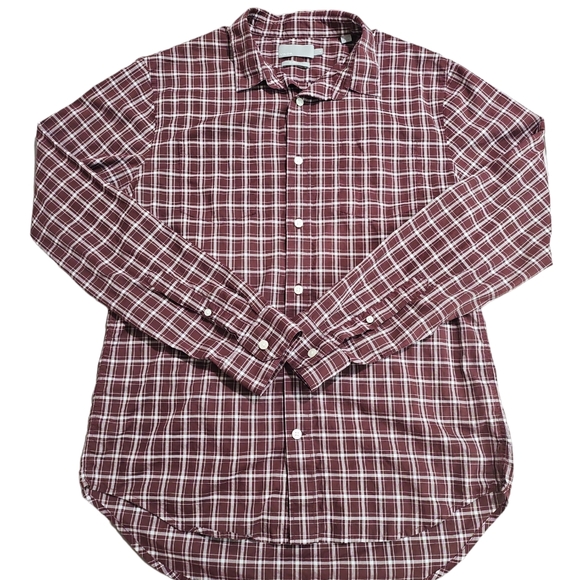 Vince. Men's Classic Fit Plaid Button Down Shirt Size Med Maroon White Pockets‎ - Picture 10 of 13